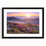 Black-framed wall art featuring a serene landscape of golden fields and blue skies, designed to enhance modern home decor with a touch of nature's beauty.