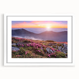 Framed wall art showcasing a serene landscape field design with vibrant colors, set against a white mat, ideal for home decor and interior design enhancement.