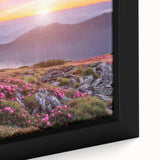 Framed canvas wall art depicting a vibrant landscape field design, showcasing rich greens and golden hues with intricate detailing, perfect for home decor.