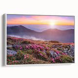 Framed canvas wall art of a serene landscape featuring vibrant green fields and blue skies, presented in a sleek white frame, ideal for enhancing interior decor.