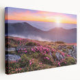Stretched canvas artwork showcasing a vibrant landscape design with rolling fields and a serene sky, perfect for home decor and enhancing interior aesthetics.