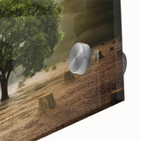 Vibrant acrylic glass wall art featuring an abstract landscape design with rich colors and intricate textures, ideal for modern home decor. Perfect for enhancing living spaces with a touch of nature-inspired elegance.