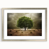 Framed wall art collection showcasing a serene landscape scene with vibrant fields, presented in a silver frame with a mat, ideal for home decor enhancement.