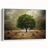 Framed canvas wall art featuring a serene landscape of rolling fields under a blue sky, designed to enhance home decor with a touch of nature.