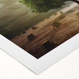 Vibrant rolled canvas artwork depicting a serene landscape with lush green fields and a clear blue sky, perfect for enhancing home decor and creating a calming atmosphere.