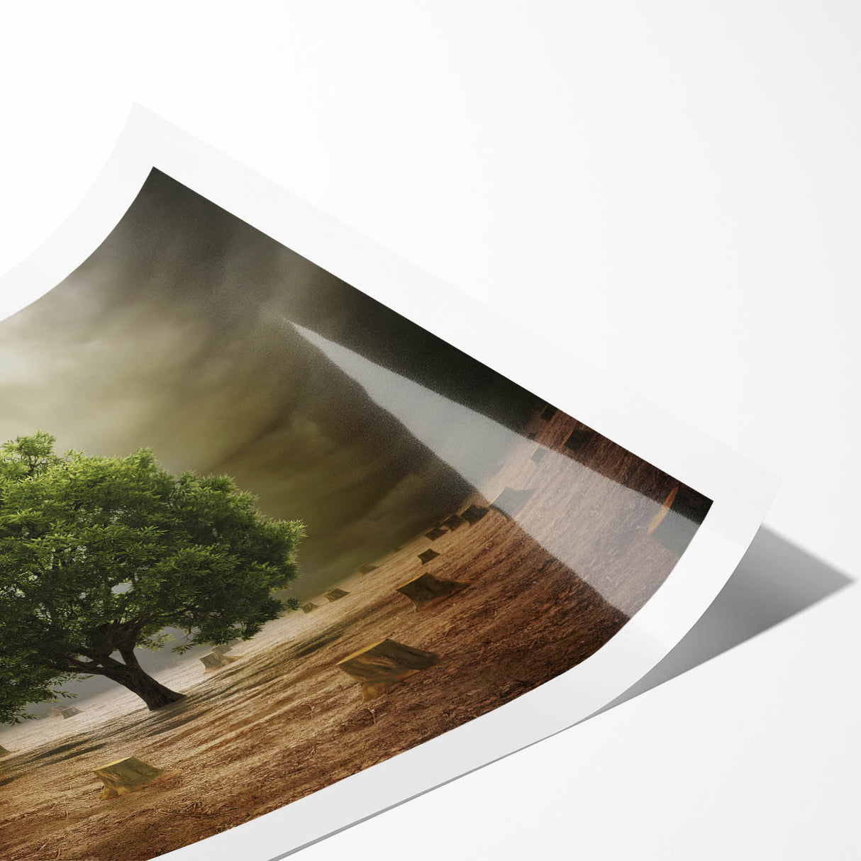 Vibrant landscape wall art print showcasing lush green fields under a bright blue sky, rolled and ready for framing, perfect for home decor enthusiasts.