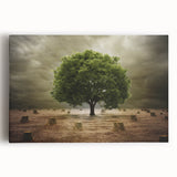 Vibrant stretched canvas artwork showcasing a serene landscape of golden fields under a blue sky, ideal for home decor in living rooms or offices.