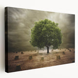 Stretched canvas artwork depicting a vibrant landscape with rolling fields and a serene sky, perfect for home decor, showcasing nature's beauty in a modern design.