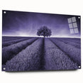 Acrylic glass wall art showcasing a vibrant landscape design of rolling fields, framed with pins for a contemporary look, ideal for modern home decor.