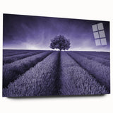 Acrylic wall art piece showcasing a vibrant landscape of rolling fields, designed for modern decor; side view highlights the glass finish and sleek edges, enhancing any room's aesthetic.