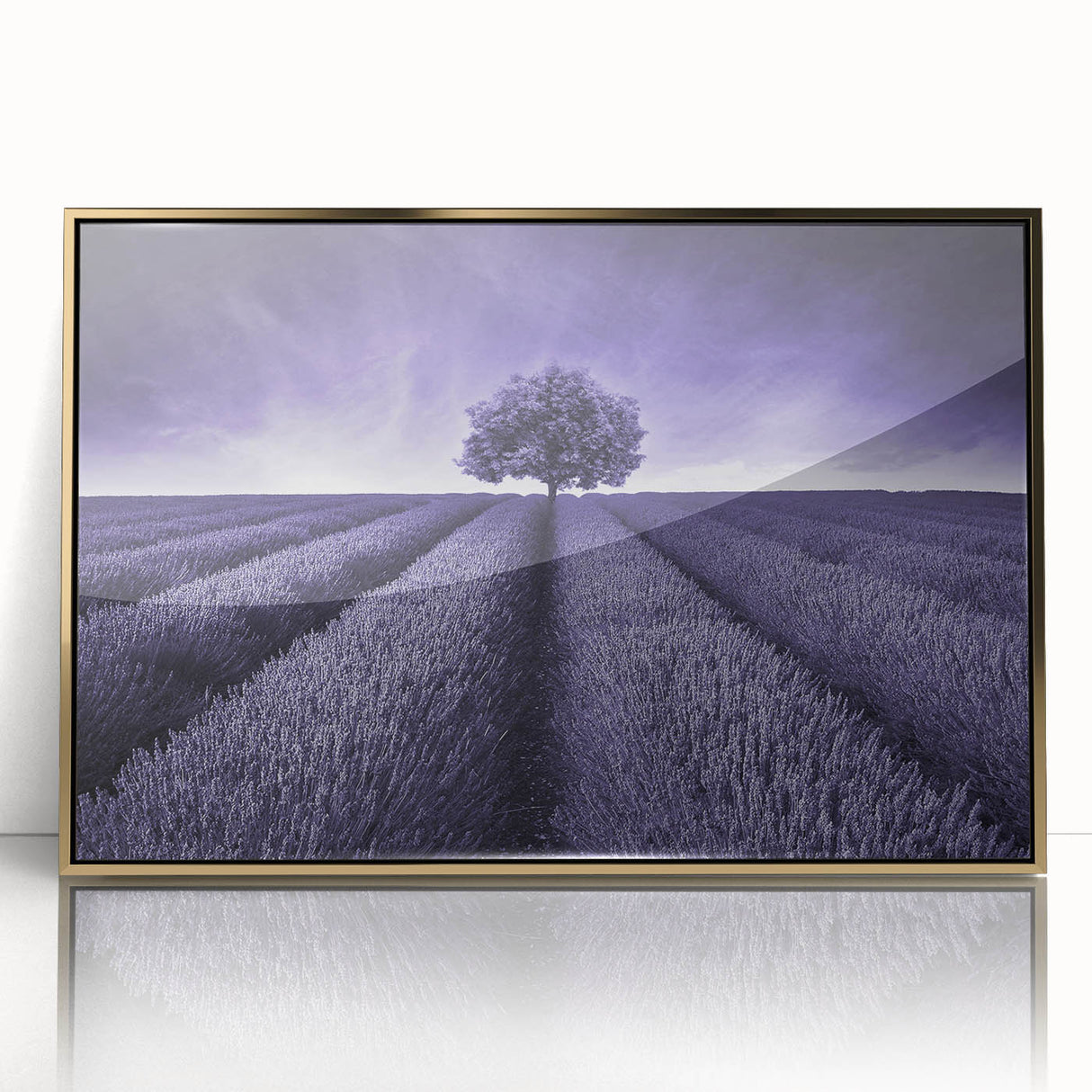 Framed wall art featuring a vibrant landscape design with golden accents, showcasing lush green fields and a serene sky, ideal for home decor enhancement.