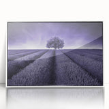 Framed wall art featuring a vibrant landscape design with fields and mountains, presented in an elegant white frame, ideal for home decor enhancement.