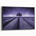 Framed canvas wall art showcasing a vibrant landscape design featuring lush green fields and a serene sky, elegantly displayed with a black frame for modern decor.
