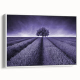 Framed canvas wall art showcasing a serene landscape featuring rolling green fields and a clear blue sky, presented in a sleek white frame for modern decor.