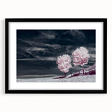 Framed landscape wall art collection featuring vibrant fields and natural scenery, with a sleek black frame and mat, perfect for home decor.