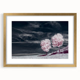 Elegant wall art featuring a framed landscape design of golden fields, presented with a white mat and a sleek gold frame, perfect for home decor enhancement.