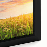 Framed canvas close-up showcasing a vibrant landscape field design with rich green and gold hues, perfect for enhancing home decor with natural beauty.