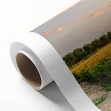 Vibrant landscape wall art collection featuring rolling green fields and a serene blue sky, printed on high-quality rolled canvas for home decor.