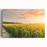 Stretched canvas wall art showcasing a vibrant landscape design with rolling fields and rich colors, perfect for enhancing home decor and creating a serene atmosphere.
