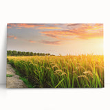 Stretched canvas wall art featuring a serene landscape of rolling fields in vibrant greens and yellows, perfect for enhancing home decor with a natural touch.