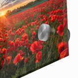 Close-up of a vibrant abstract landscape wall art print featuring fields in rich hues of green and gold, designed as an acrylic glass piece for modern decor.