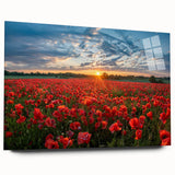 Acryllic wall art showcasing a serene landscape with vibrant green fields and blue skies, presented in a side view without pins, ideal for home decor.