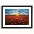 Framed wall art featuring a serene landscape with lush green fields and a vibrant blue sky, presented in a sleek black frame with a white mat for a modern aesthetic. Ideal for enhancing home decor with nature-inspired themes.