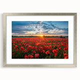 Framed silver wall art featuring a stunning landscape design with vibrant fields and mountains, ideal for home decor and enhancing interior aesthetics.