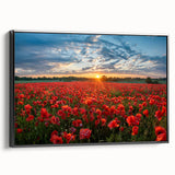 Framed wall art piece showcasing a vibrant landscape field design, featuring rich colors and textures, displayed in a sleek black frame for a modern aesthetic.