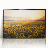 Framed acrylic wall art featuring a vibrant landscape design with golden accents, showcasing a serene field scene, ideal for home decor enhancement.