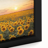 Close-up view of a framed canvas wall art piece showcasing a vibrant landscape design with golden fields under a bright blue sky, perfect for home decor.