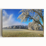 Stretched canvas wall art showcasing a vibrant landscape with rolling fields and a serene sky, ideal for home decor or office spaces, enhancing interior aesthetics.