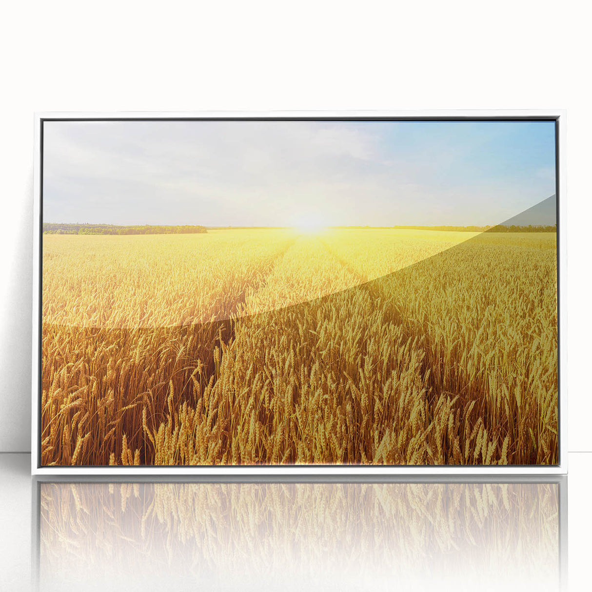 Framed acrylic wall art showcasing a vibrant landscape of rolling fields, designed with a modern aesthetic, perfect for enhancing home decor with nature-inspired elegance.