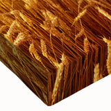 Close-up of a stretched canvas wall art piece showcasing vibrant landscape fields design, featuring rich greens and browns, perfect for enhancing modern decor.