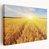 Stretched canvas wall art showcasing a vibrant landscape design with lush green fields and a serene sky, perfect for enhancing home decor and creating a calming atmosphere.