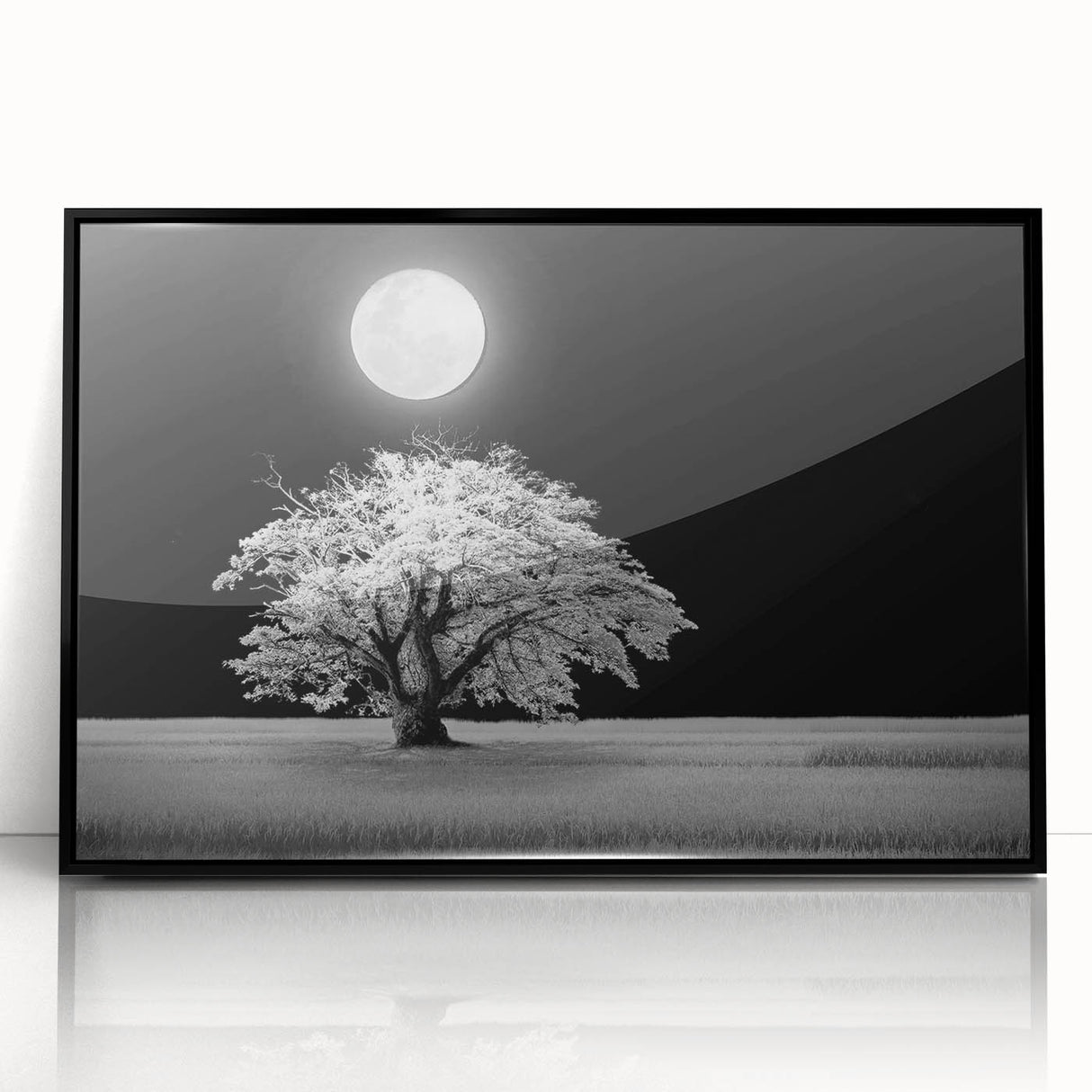 Framed acrylic wall art showcasing a vibrant landscape field design, featuring rich colors and intricate details, displayed from a front view against a neutral backdrop.