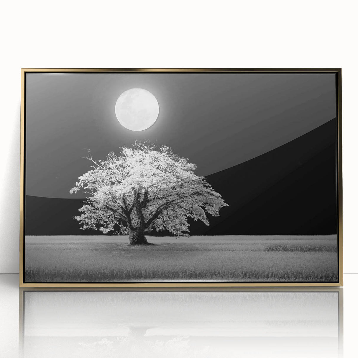 Framed wall art piece showcasing a vibrant landscape of golden fields under a clear blue sky, perfect for adding a touch of nature-inspired elegance to any room decor.
