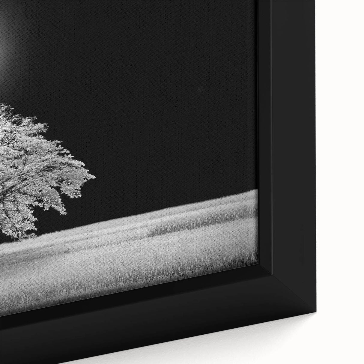 Close-up of a framed canvas wall art piece showcasing a vibrant landscape field design, featuring lush green fields and a blue sky, ideal for home decor.