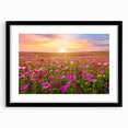 Framed wall art collection showcasing a vibrant landscape design with fields, presented in a sleek black frame with a white mat, ideal for modern decor.