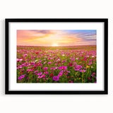 Framed wall art collection showcasing a vibrant landscape design with fields, presented in a sleek black frame with a white mat, ideal for modern decor.