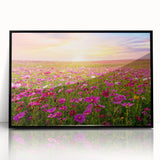 Framed acrylic wall art featuring a vibrant landscape of fields, showcasing lush greenery and a bright blue sky, perfect for modern home decor.