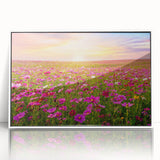 Framed acrylic wall art showcasing a vibrant landscape of rolling green fields under a bright blue sky, designed to enhance modern home decor.