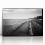 Framed acrylic wall art featuring a vibrant landscape of rolling fields in earthy tones, mounted in a sleek black frame, ideal for modern home decor.
