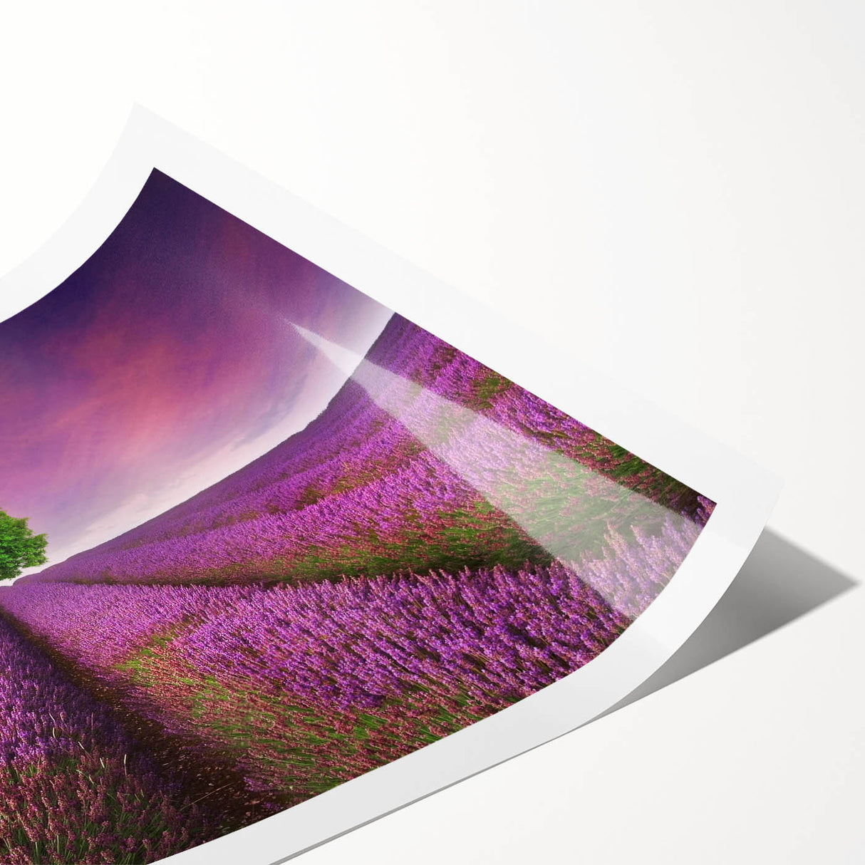 Vibrant landscape wall art print showcasing lush green fields and a clear blue sky, rolled for easy transport and display in any home decor. Ideal for nature enthusiasts.