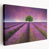 Stretched canvas wall art showcasing a vibrant landscape design with fields and a serene sky, presented in a side view to highlight its depth and texture. Perfect for home decor or office spaces, enhancing any room with its natural beauty and calming colors.