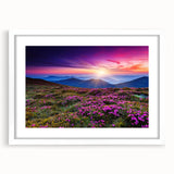 Framed wall art collection showcasing a serene landscape field design, featuring vibrant greens and blues, with a white mat and sleek frame, ideal for home decor.