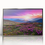 Framed wall art collection featuring a serene landscape design with fields and vibrant colors, presented in a sleek silver frame for modern decor.