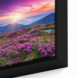 Framed canvas artwork showcasing vibrant landscapes with colorful fields and intricate designs, ideal for home decor, enhancing any living space with natural beauty.