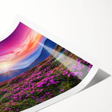 Vibrant rolled canvas print showcasing a serene landscape of lush green fields under a clear blue sky, perfect for home decor or art collection.