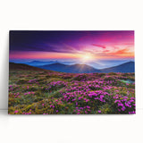Stretched canvas art depicting a serene landscape with vibrant green fields and a clear blue sky, perfect for home decor in living rooms or offices.